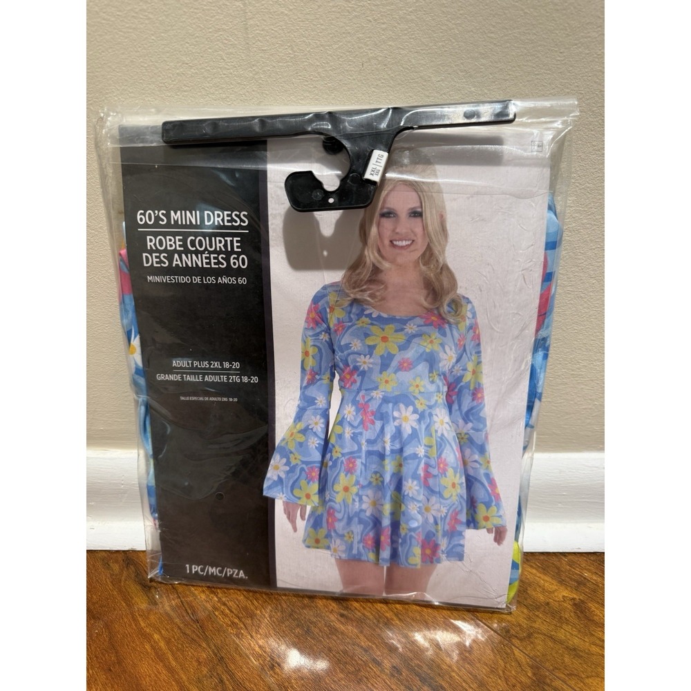 60's Mini Dress Hippie Flower Fancy Dress Halloween Adult Costume Size XXL